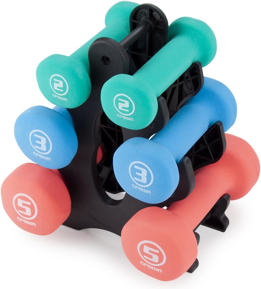 Set of 3 Pairs of Neoprene Body Sculpting Hand Weights with Stand