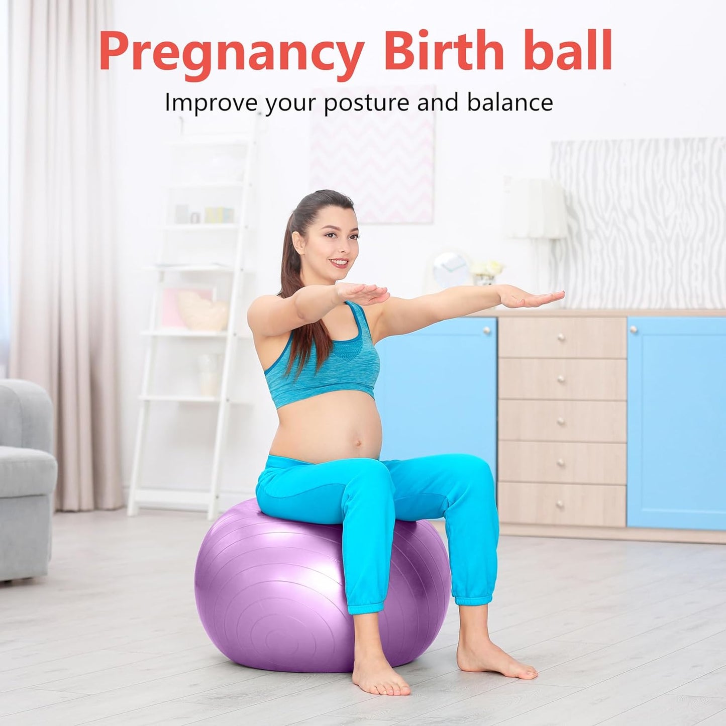 Exercise Ball Anti-Burst Pregnancy Yoga Ball for Balance Stability Fitness Workout Core Strength at Home & Office