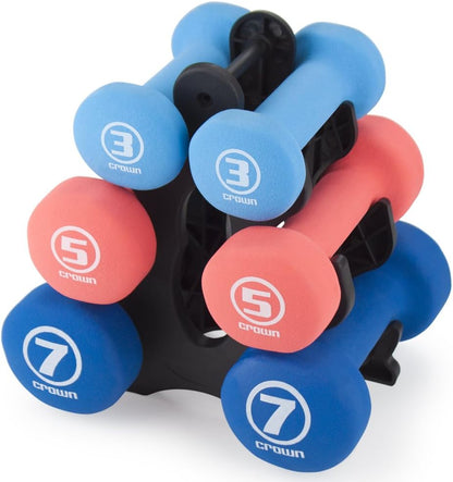 Set of 3 Pairs of Neoprene Body Sculpting Hand Weights with Stand