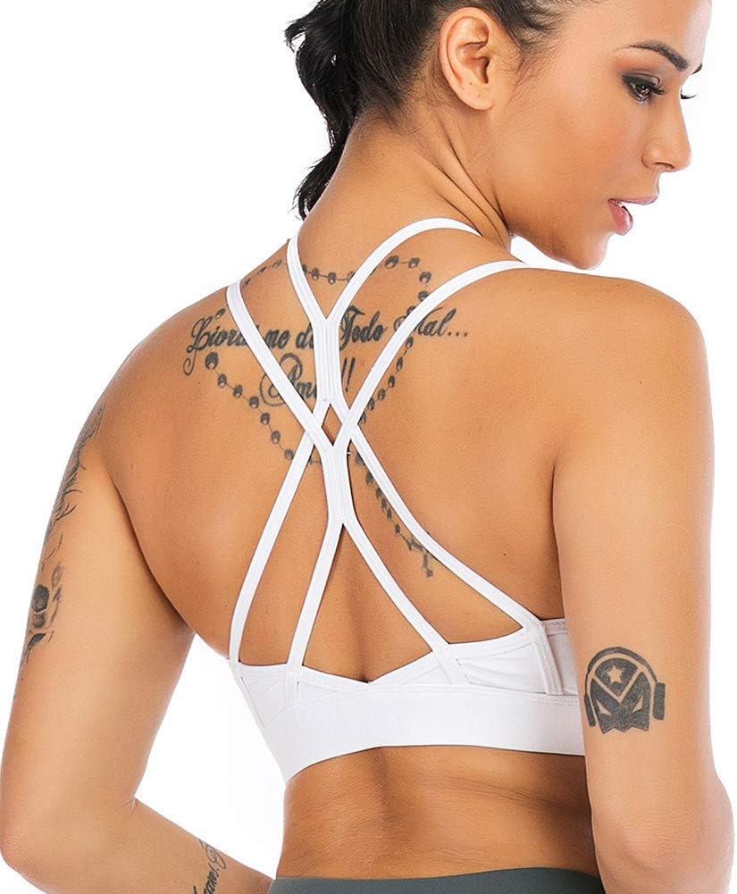 Strappy Sports Bra for Women Crisscross Back Low Impact Workout Yoga Bra with Removable Cups (Sb000002)