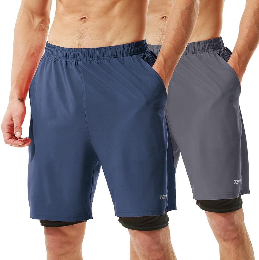 Men'S 2 in 1 Running Shorts 7" Quick Dry Lightweight Gym Athletic Workout Stealth Shorts for Men with Phone Pockets