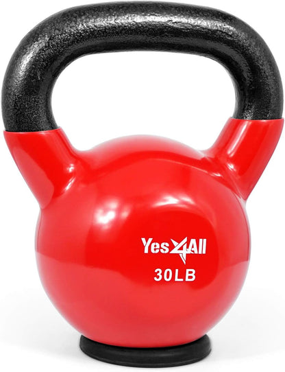 Vinyl Coated Kettlebell with Protective Rubber Base, Strength Training Kettlebells for Weightlifting, Conditioning, Strength & Core Training