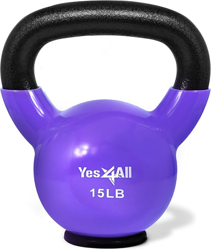 Vinyl Coated Kettlebell with Protective Rubber Base, Strength Training Kettlebells for Weightlifting, Conditioning, Strength & Core Training