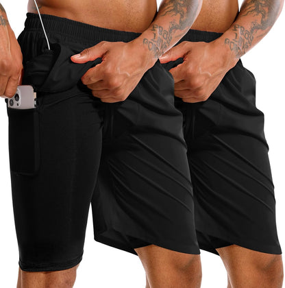 Men'S 2 in 1 Running Shorts 7" Quick Dry Lightweight Gym Athletic Workout Stealth Shorts for Men with Phone Pockets