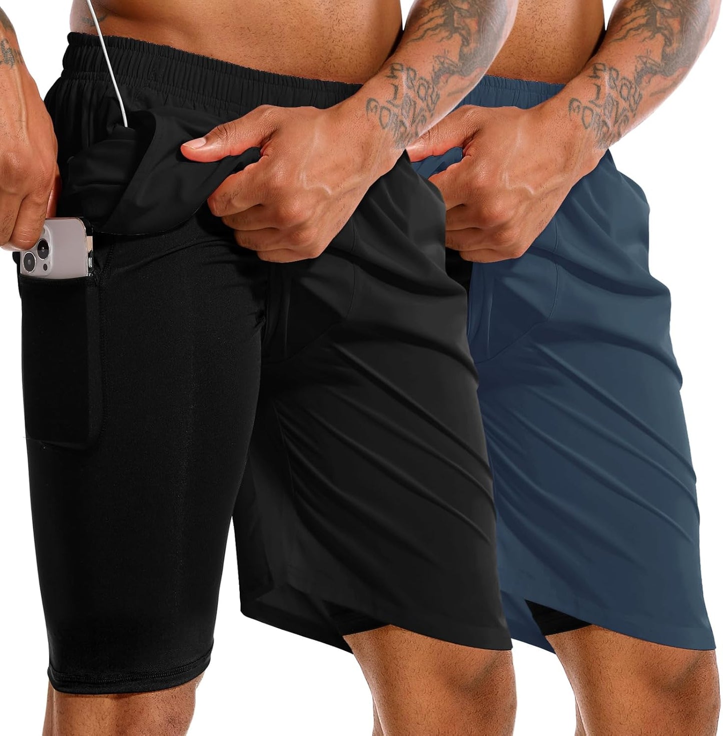 Men'S 2 in 1 Running Shorts 7" Quick Dry Lightweight Gym Athletic Workout Stealth Shorts for Men with Phone Pockets