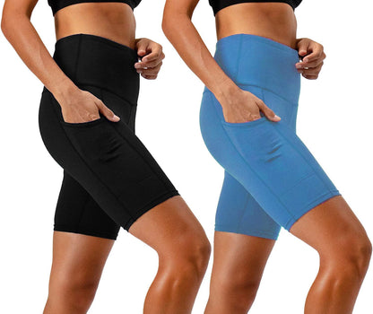 Women'S 2-Pack High Waist Workout Yoga Running Exercise Shorts with Side Pockets