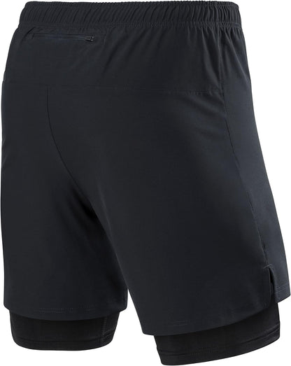 Men'S Ultra 2 in 1 Running Shorts with Inner Compression Short and Zip Pocket